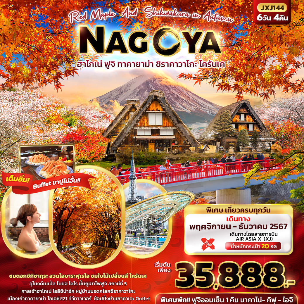 ทัวร์ญี่ปุ่น Red Maple & Shikizakura in Autumn NAGOYA 6วัน 4คืน (XJ)